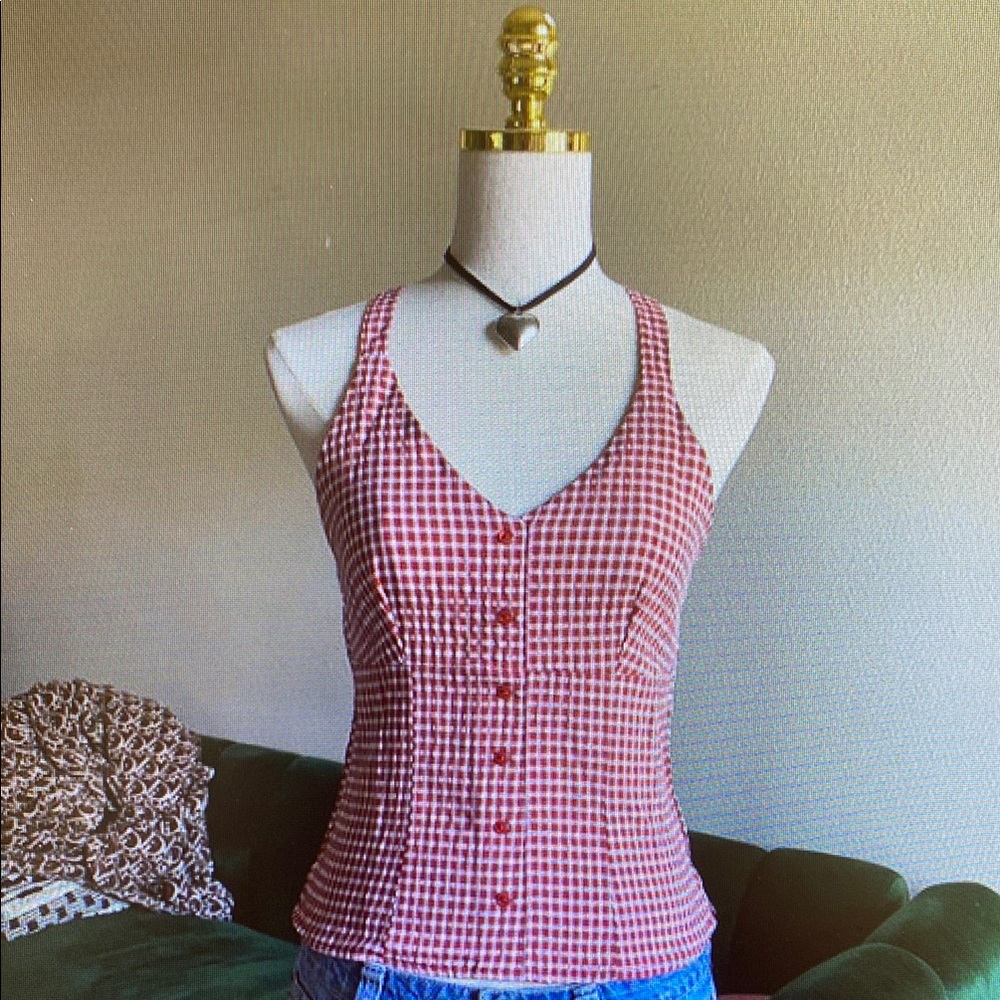 Joseph A Red and White Buttoned Fitted Tank Top